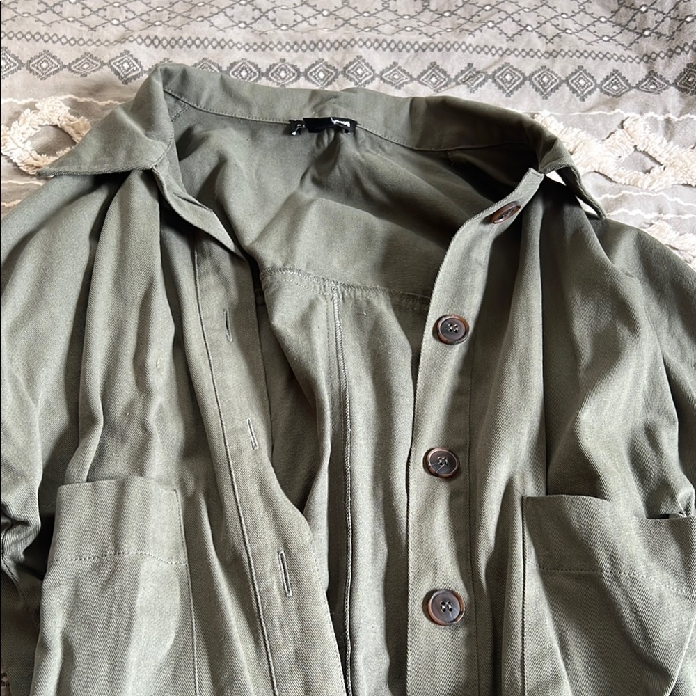 Olive Green Button-Up Shacket - Picture 3 of 8